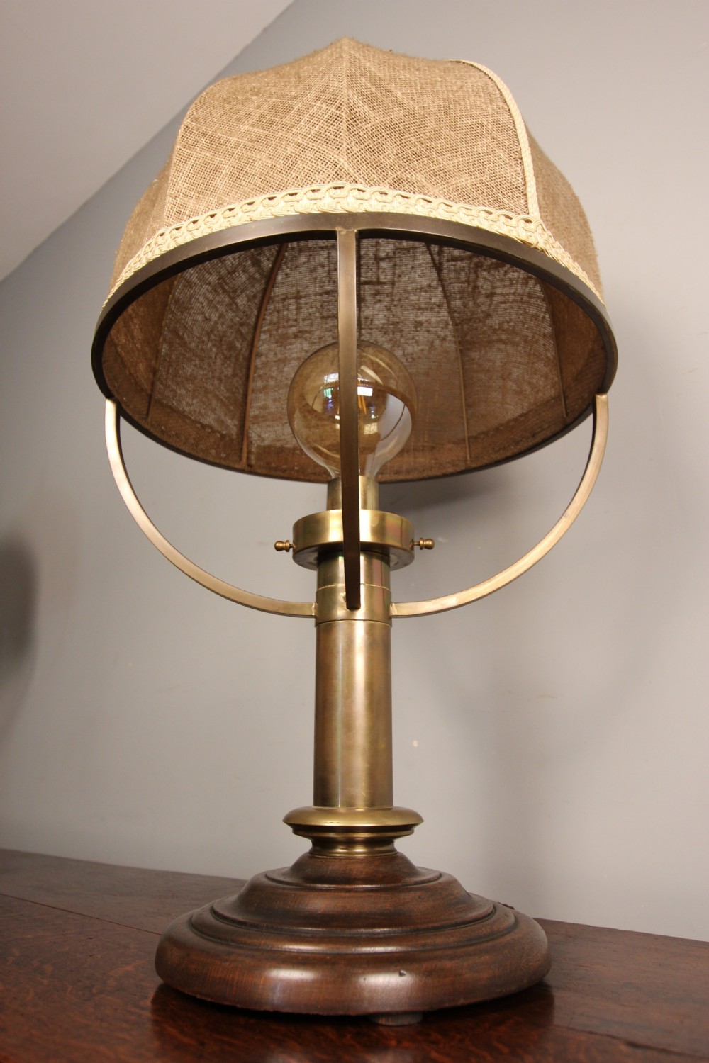 Large Pair of Brass Lamps with original shades View IV