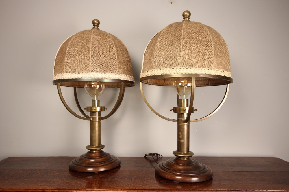 Large Pair of Brass Lamps with original shades View VI