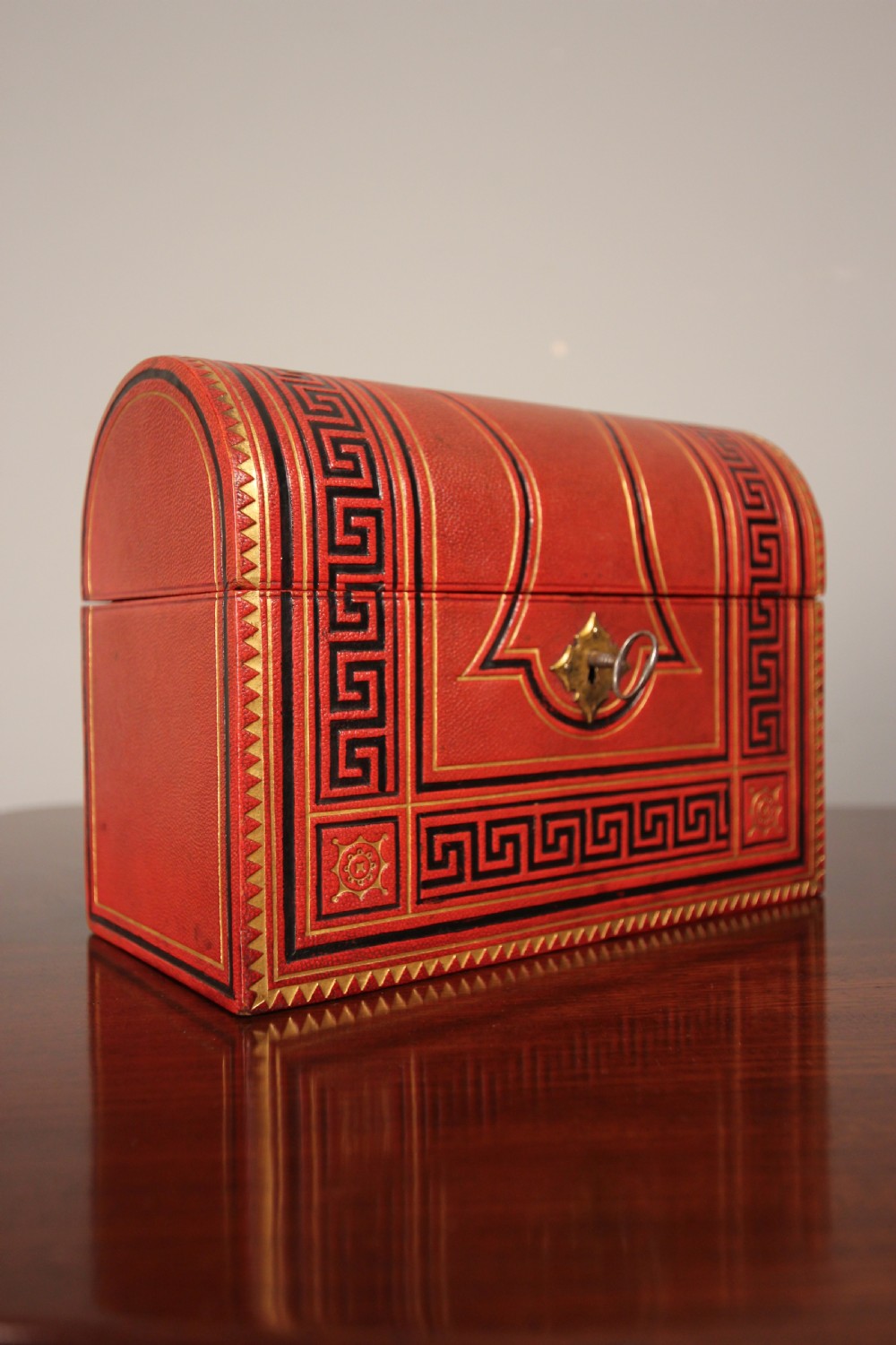 Striking 19th C Embossed Leather Stationary Box View II