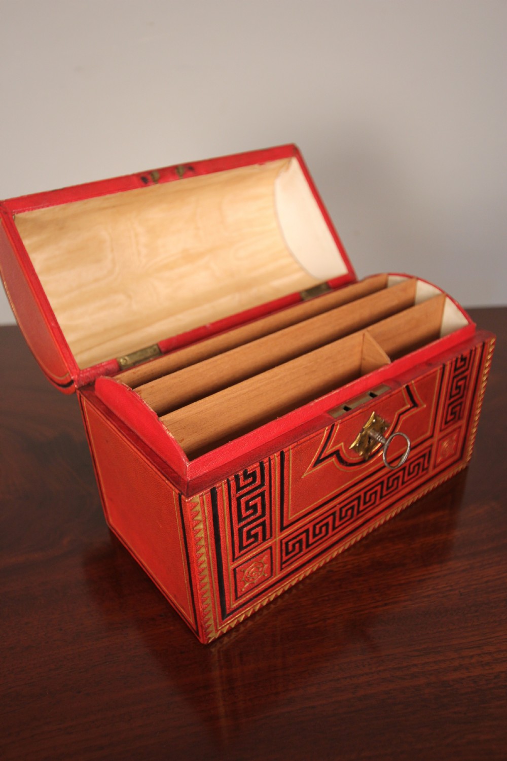 Striking 19th C Embossed Leather Stationary Box View V