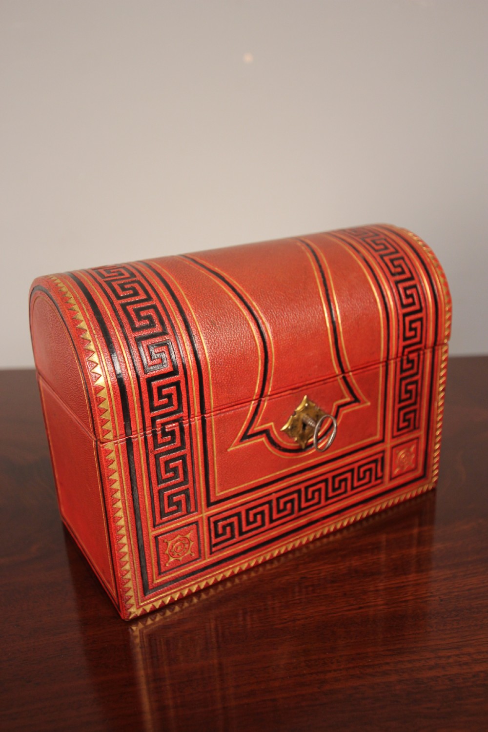 Striking 19th C Embossed Leather Stationary Box View VII