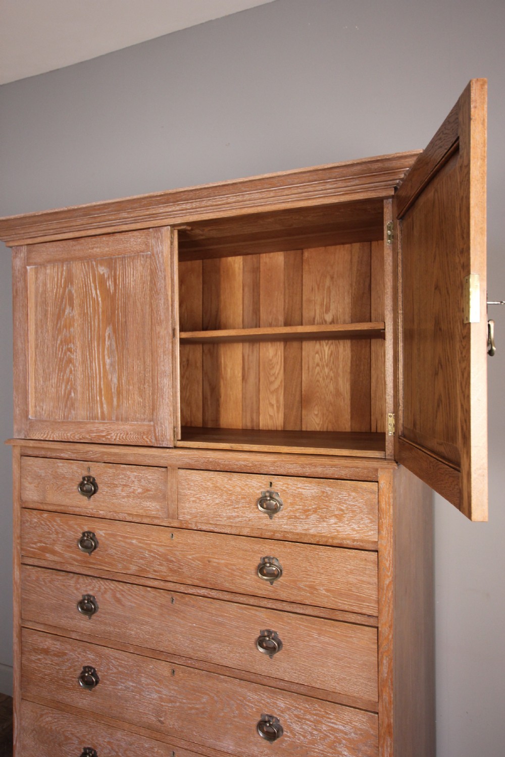 Stylish Arts & Crafts Oak Cabinet on Chest  Tallboy View IV