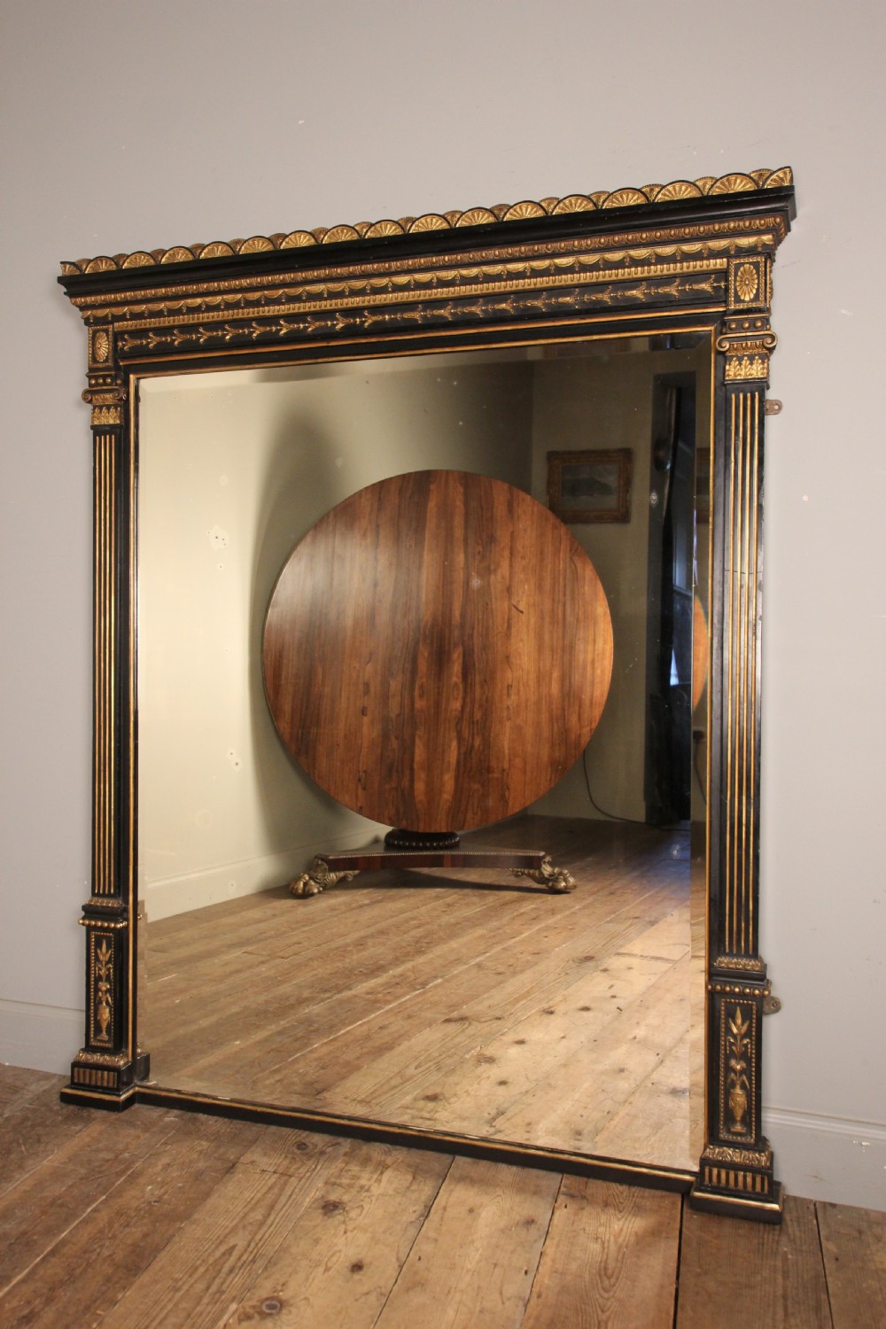 Stylish 19th C Ebonised and Giltwood Overmantel Mirror View II