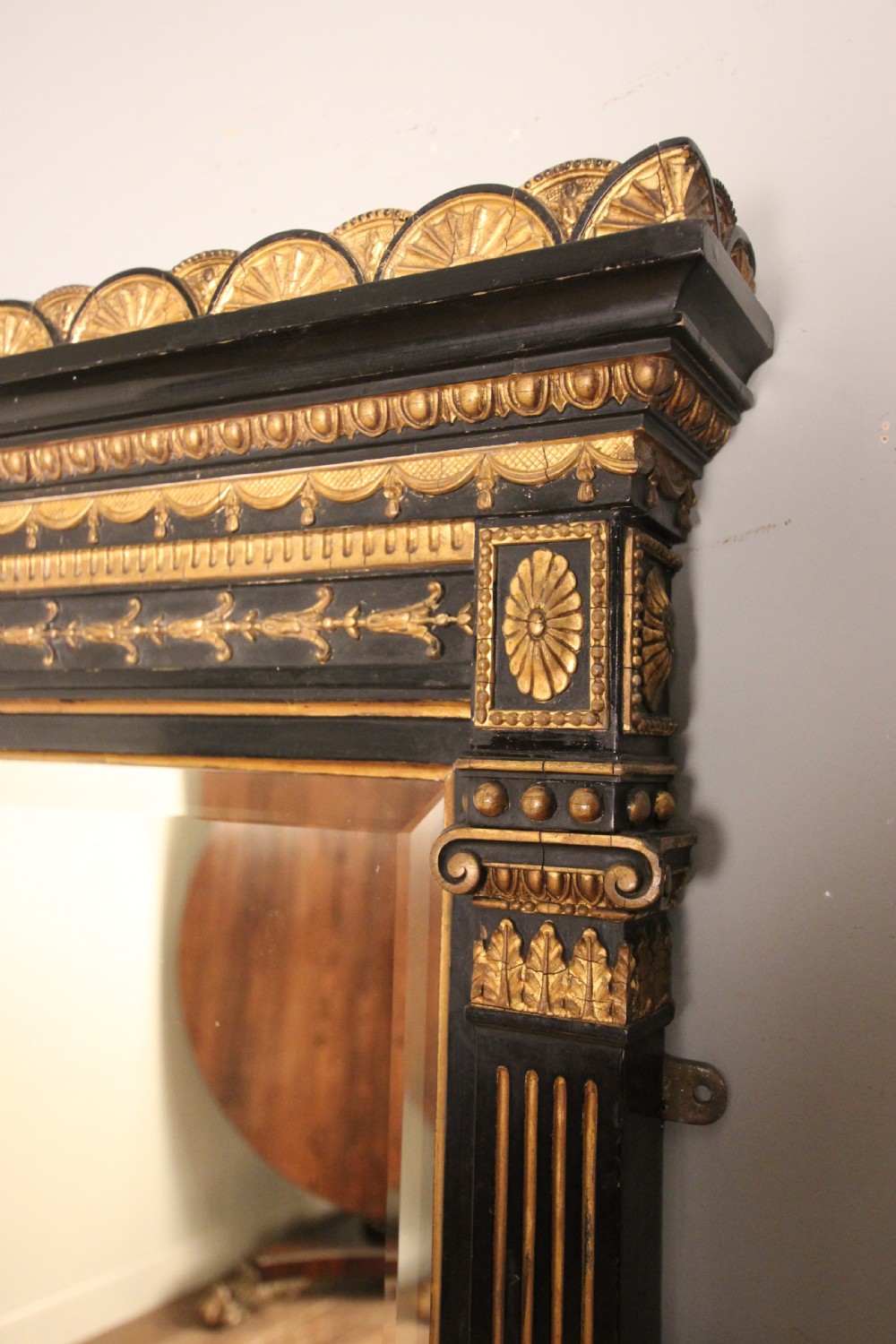 Stylish 19th C Ebonised and Giltwood Overmantel Mirror View III