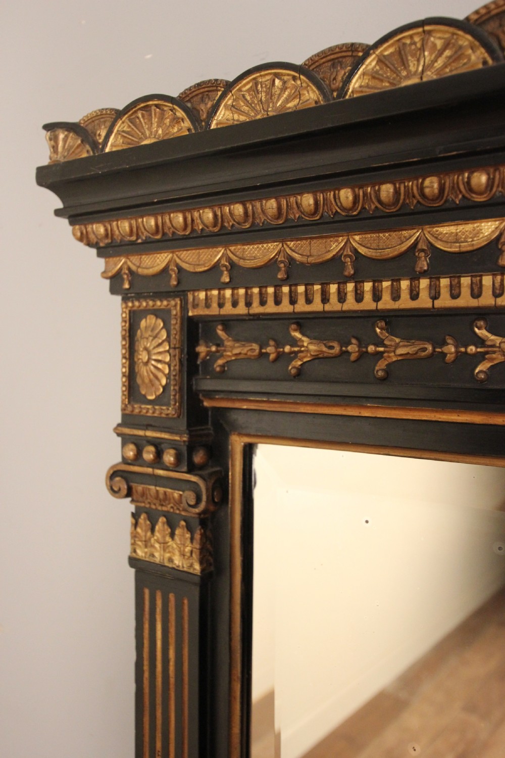 Stylish 19th C Ebonised and Giltwood Overmantel Mirror View V