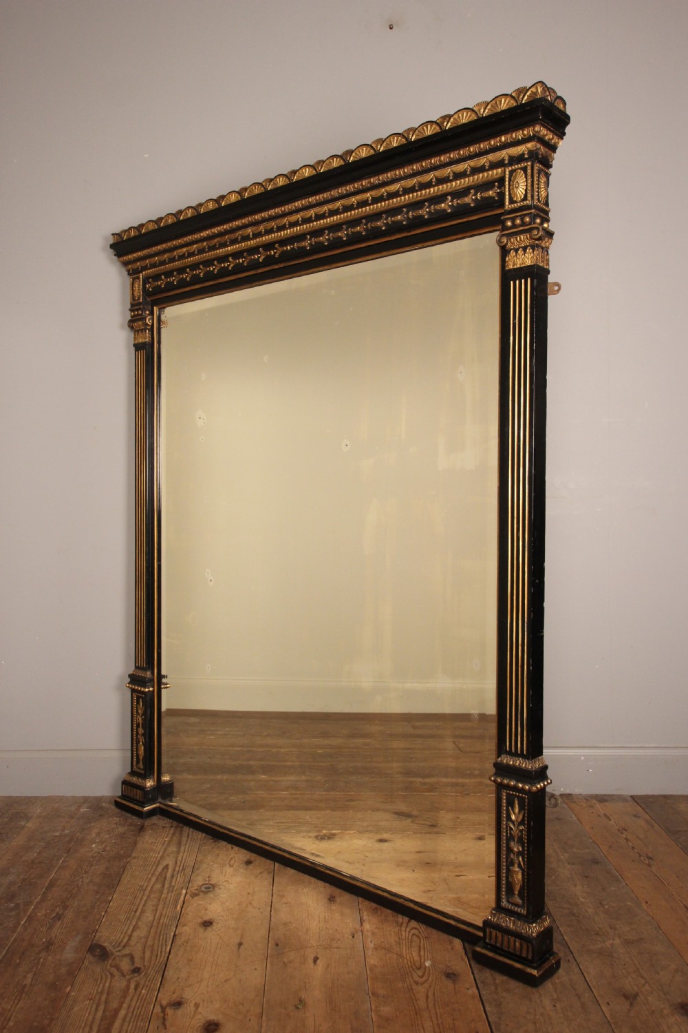 Stylish 19th C Ebonised and Giltwood Overmantel Mirror View VII