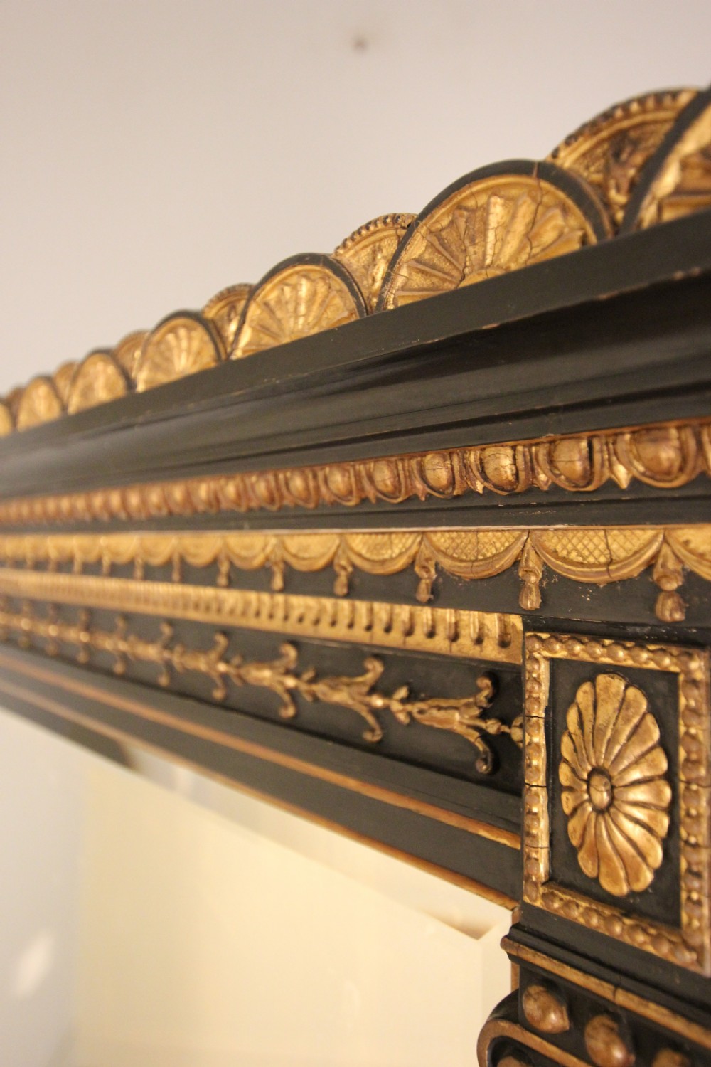 Stylish 19th C Ebonised and Giltwood Overmantel Mirror View VIII