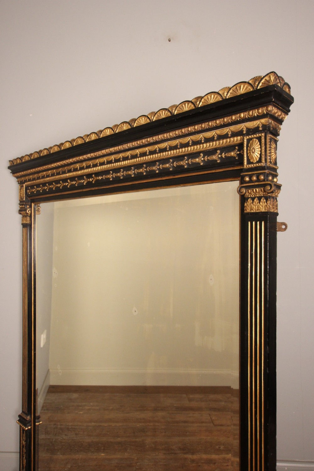 Stylish 19th C Ebonised and Giltwood Overmantel Mirror View IX