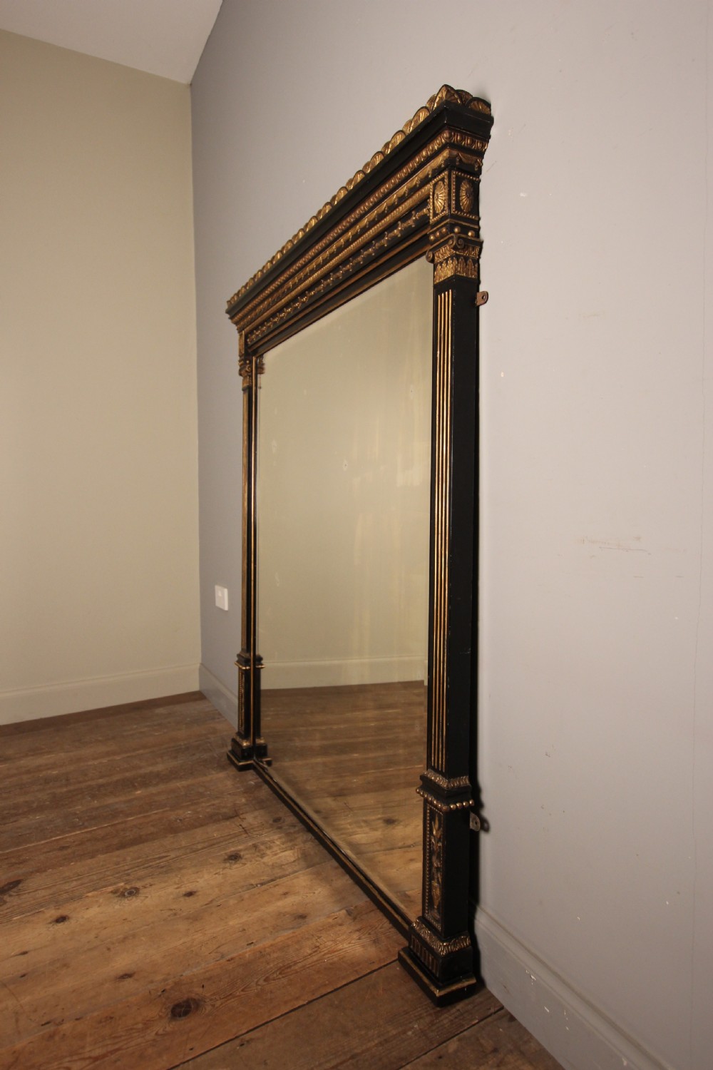 Stylish 19th C Ebonised and Giltwood Overmantel Mirror View X