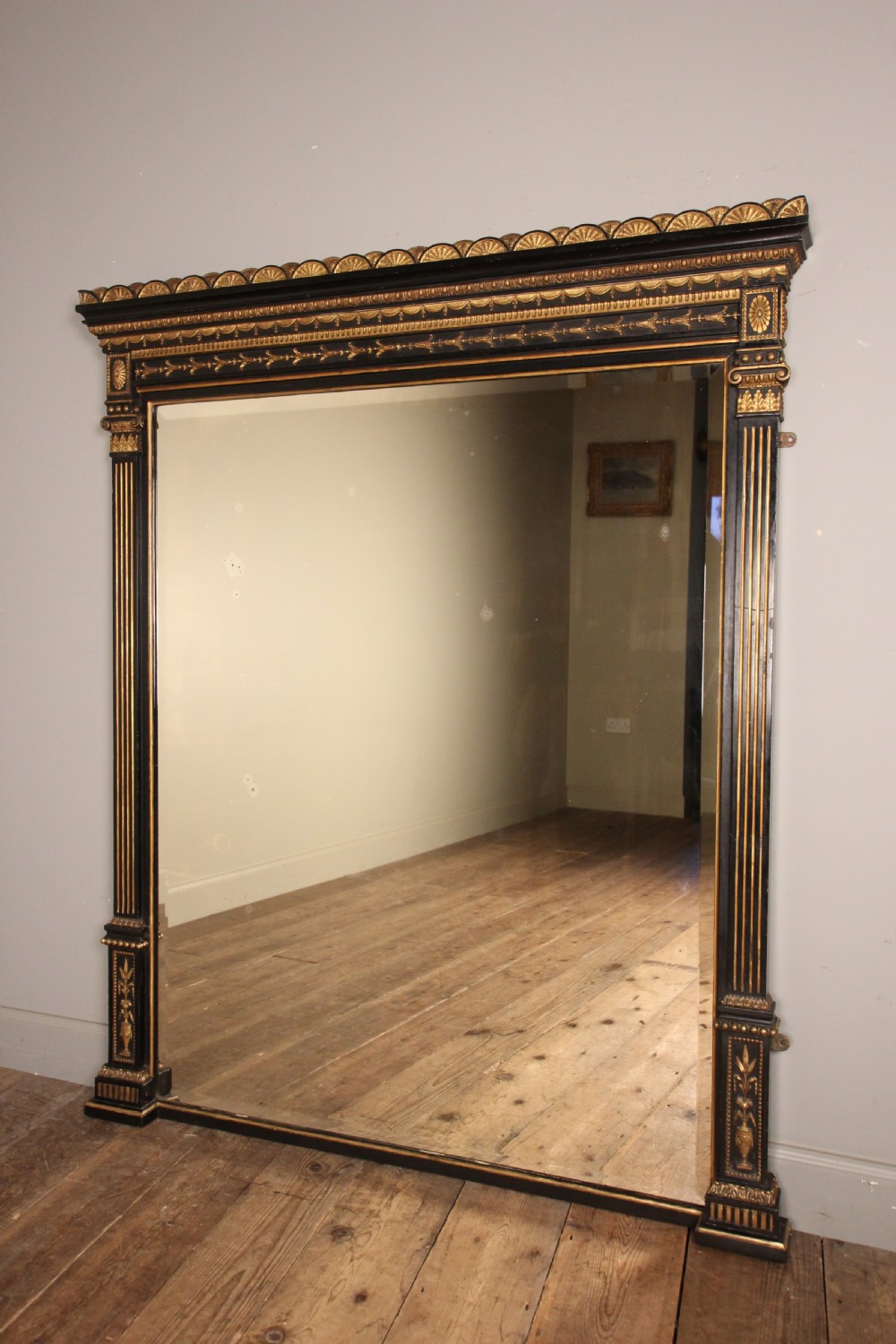 Stylish 19th C Ebonised and Giltwood Overmantel Mirror View XI