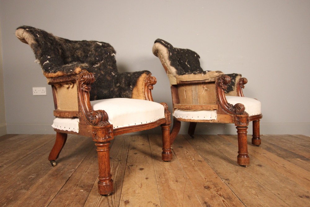 A Superb Pair English Oak Library Armchairs
