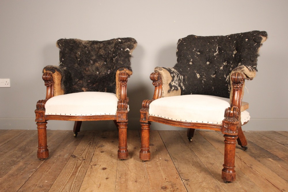 A Superb Pair English Oak Library Armchairs View II