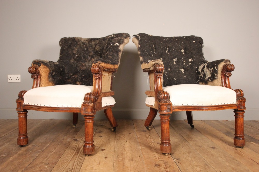 A Superb Pair English Oak Library Armchairs View V