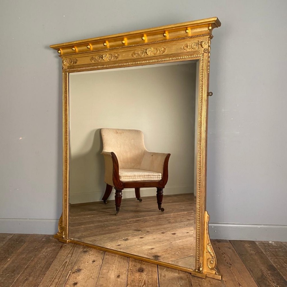 19th C Large English Giltwood Overmantle Mirror
