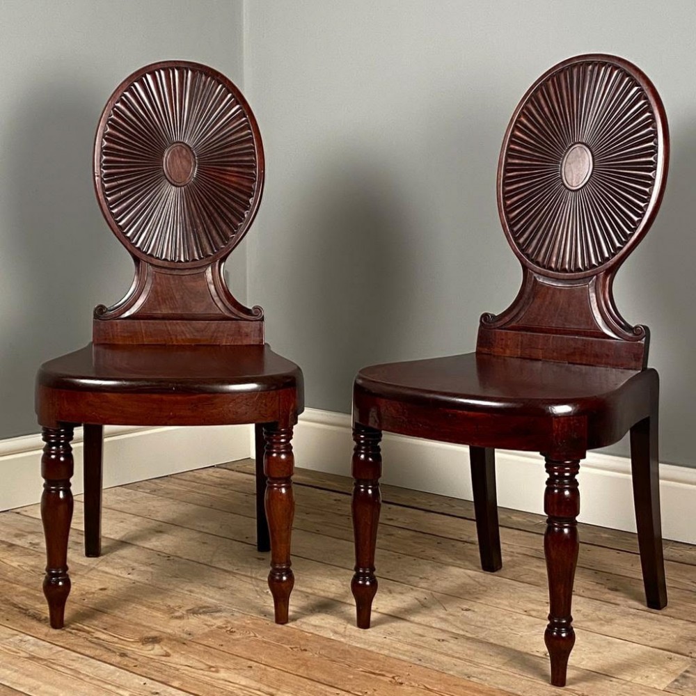 Pair of Irish Georgian Mahogany Hall Chairs