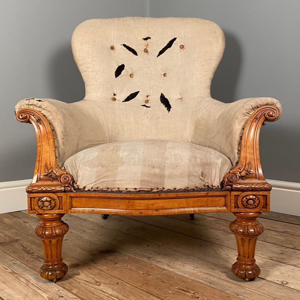 19th C. Large Country House Satinwood Armchair