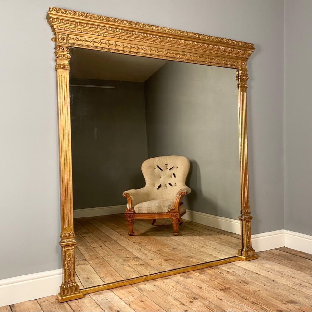 19th C. Large Classic Giltwood Overmantle Mirror