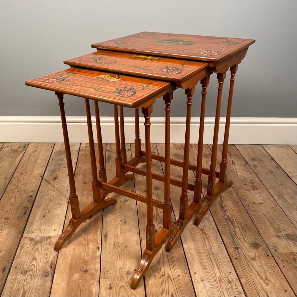 Satinwood and Hand Painted Nest of 3 Tables 
