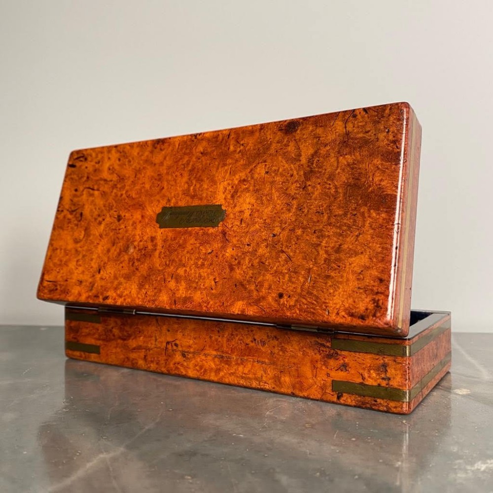 Small 19th C Burr Walnut & Brass Banded Trinket Box