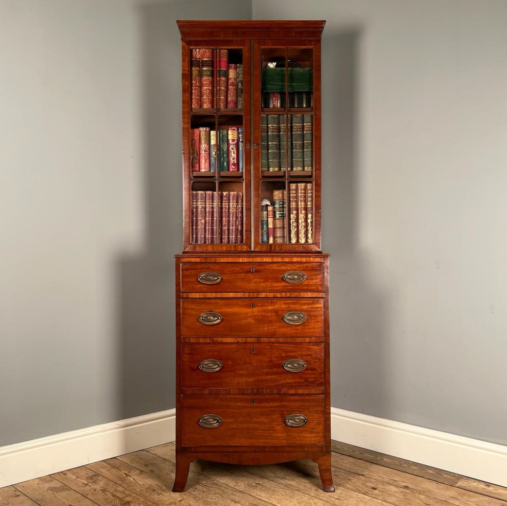 Georgian Mahogany Narrow Secretaire Bookcase