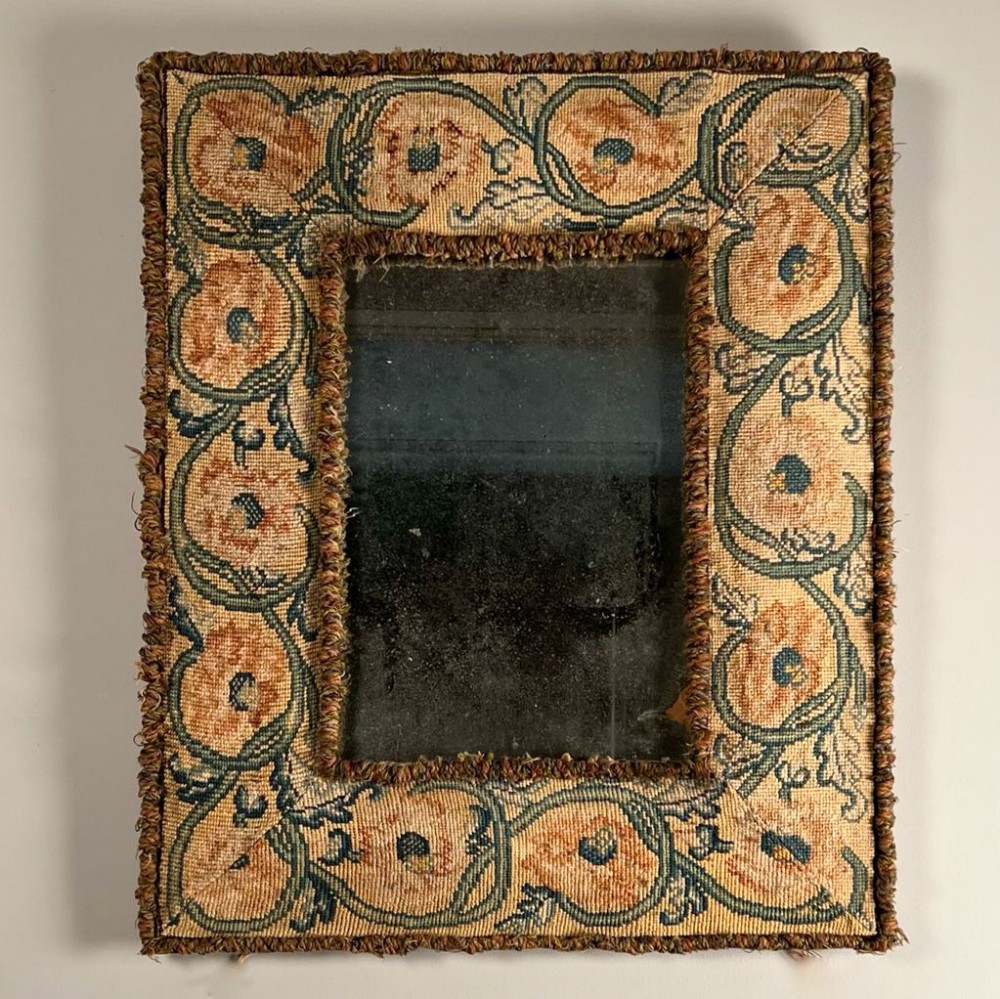 Rare Beautiful 19th C Tapestry Wall Mirror