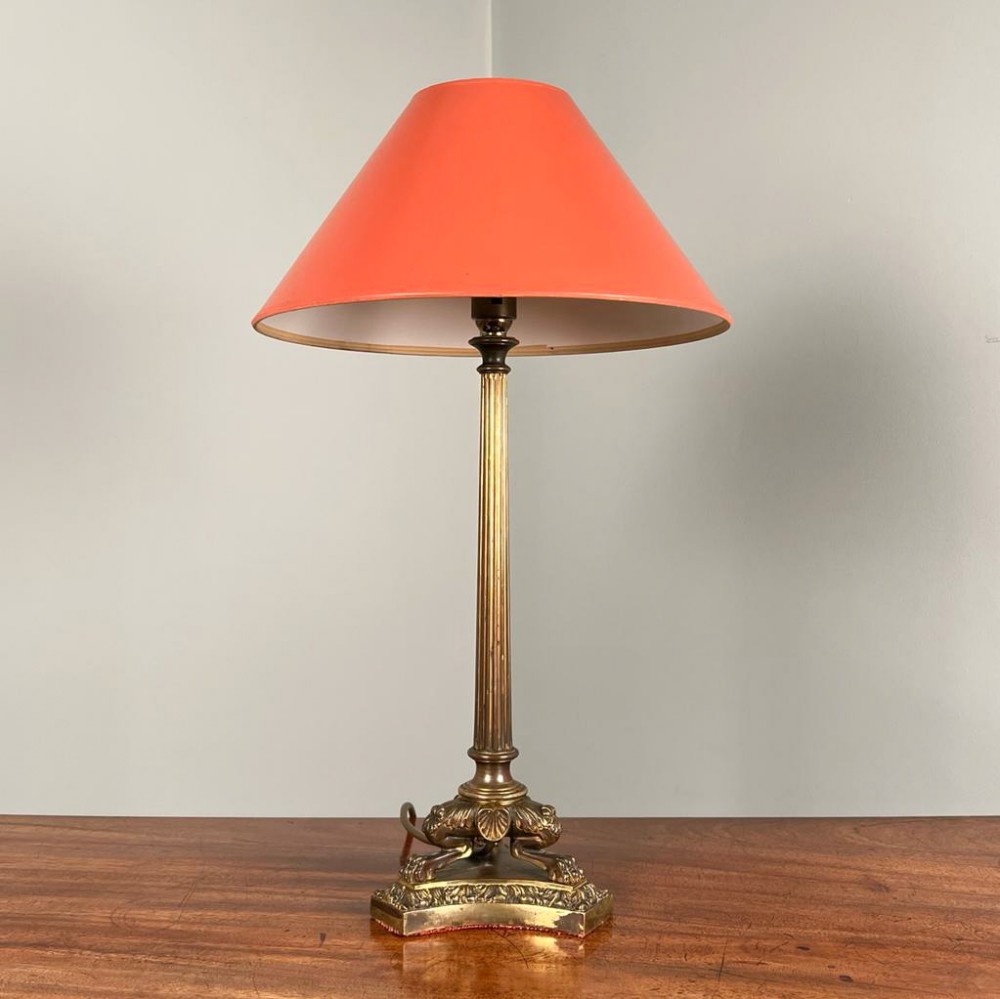 19th C Brass Corinthian Table Lamp