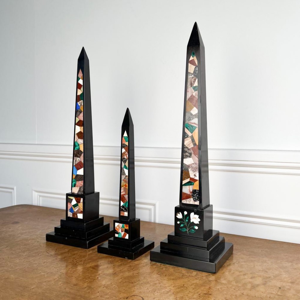 Graduated Set Of Ashford Marble Pietra Dura Obelisks
