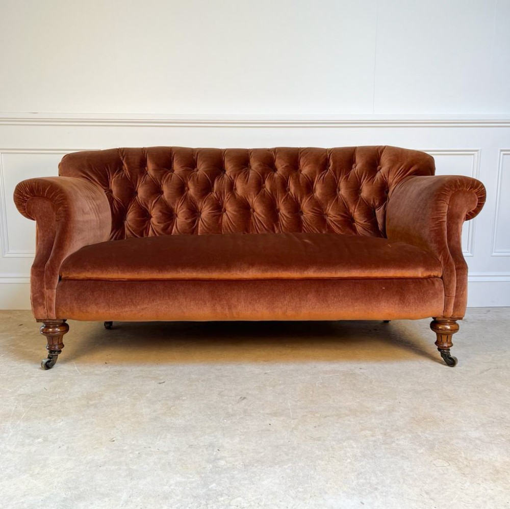 19th C Small Walnut Upholstered Sofa
