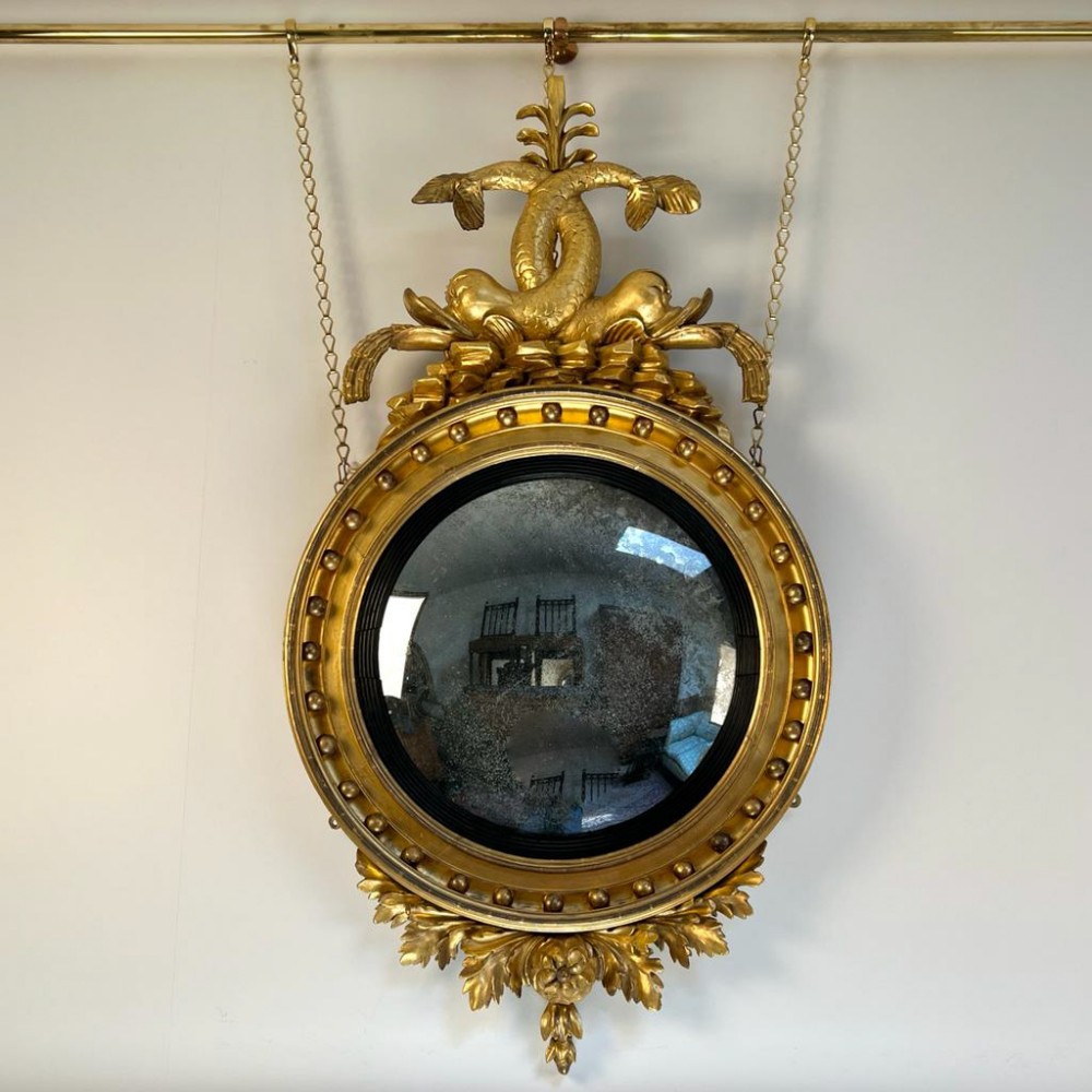 Regency Giltwood Dolphin Convex mirror