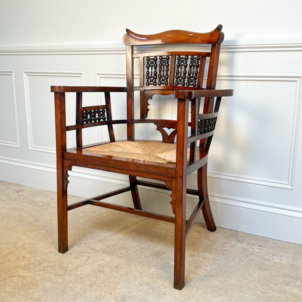 19th C Walnut & Rush Seated Chair by Liberty & Co