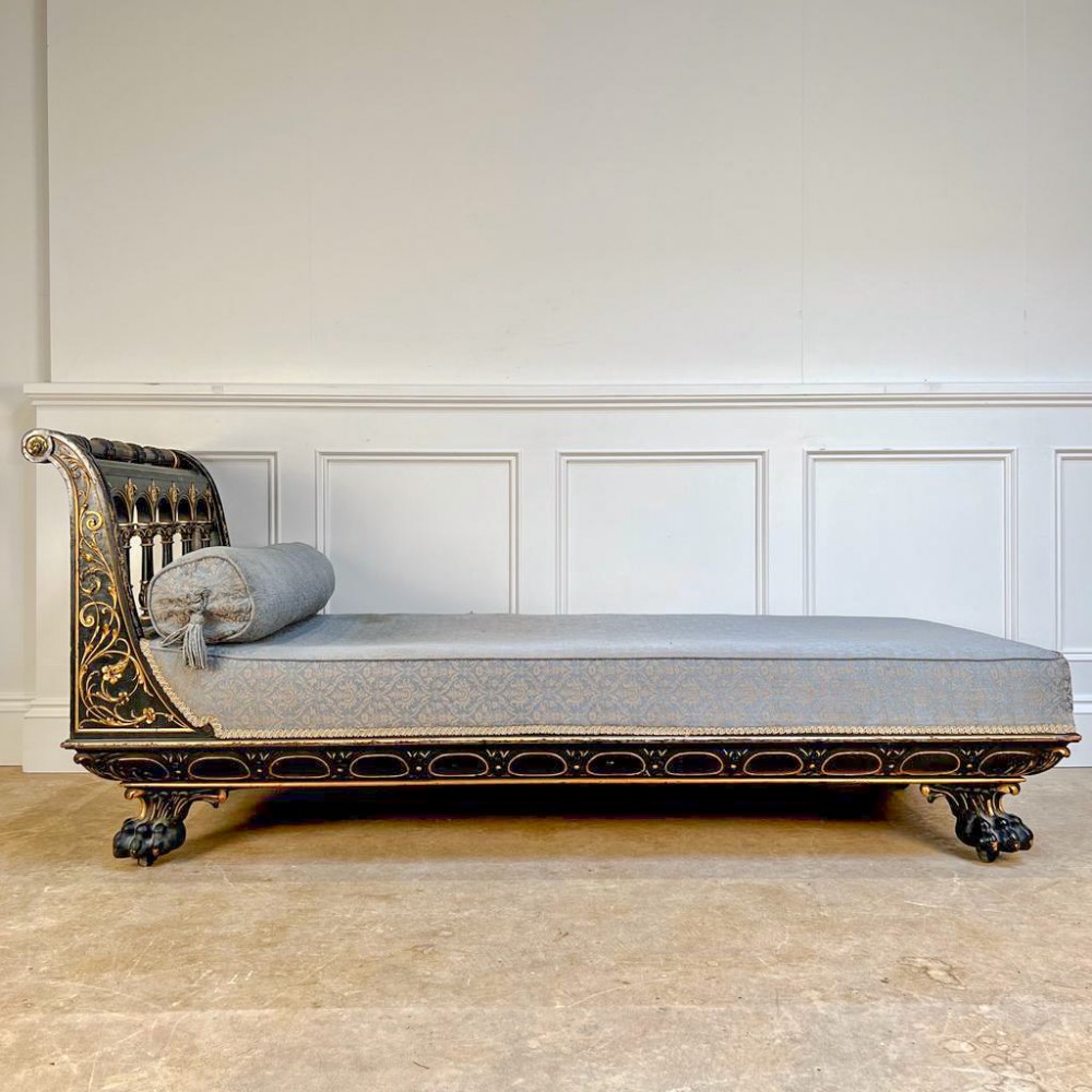 Wonderful 19th C Ebonised and Giltwood Daybed