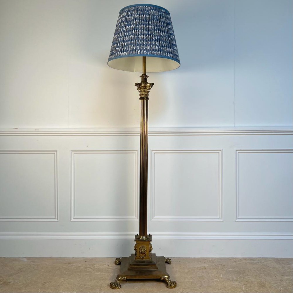 19th C Brass Corinthian Column Standard Lamp