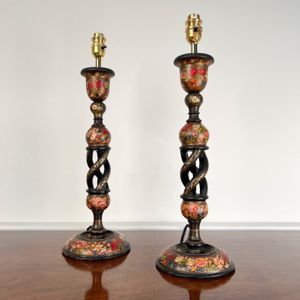 Early Examples - Pair 19th C Kashmiri Lamps