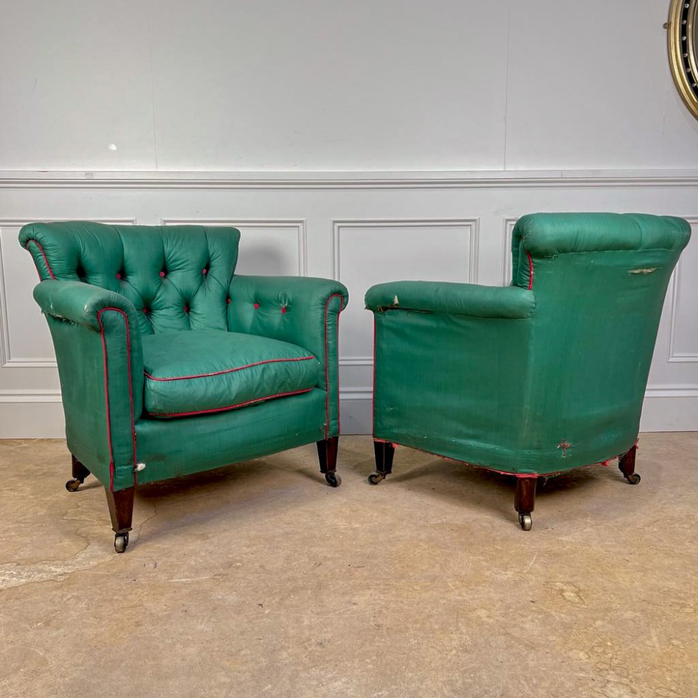 A Pair of Howard Style Woodstock Armchairs
