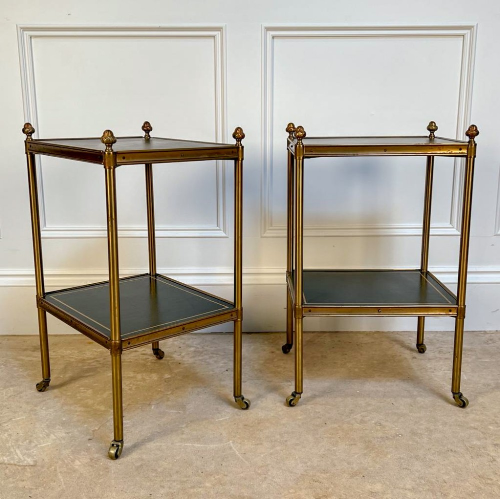 Pair Of Brass & Leather Etageres