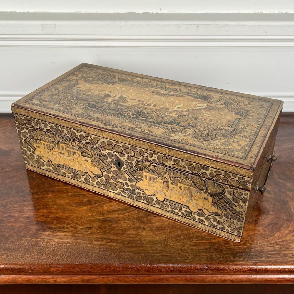 19th C Chinese Export Lacquered Stationary Box