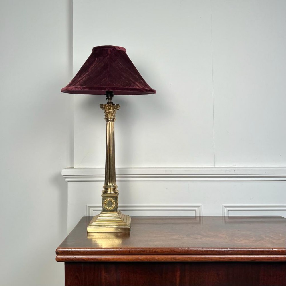 19th Century Brass Corinthian Column Lamp Base