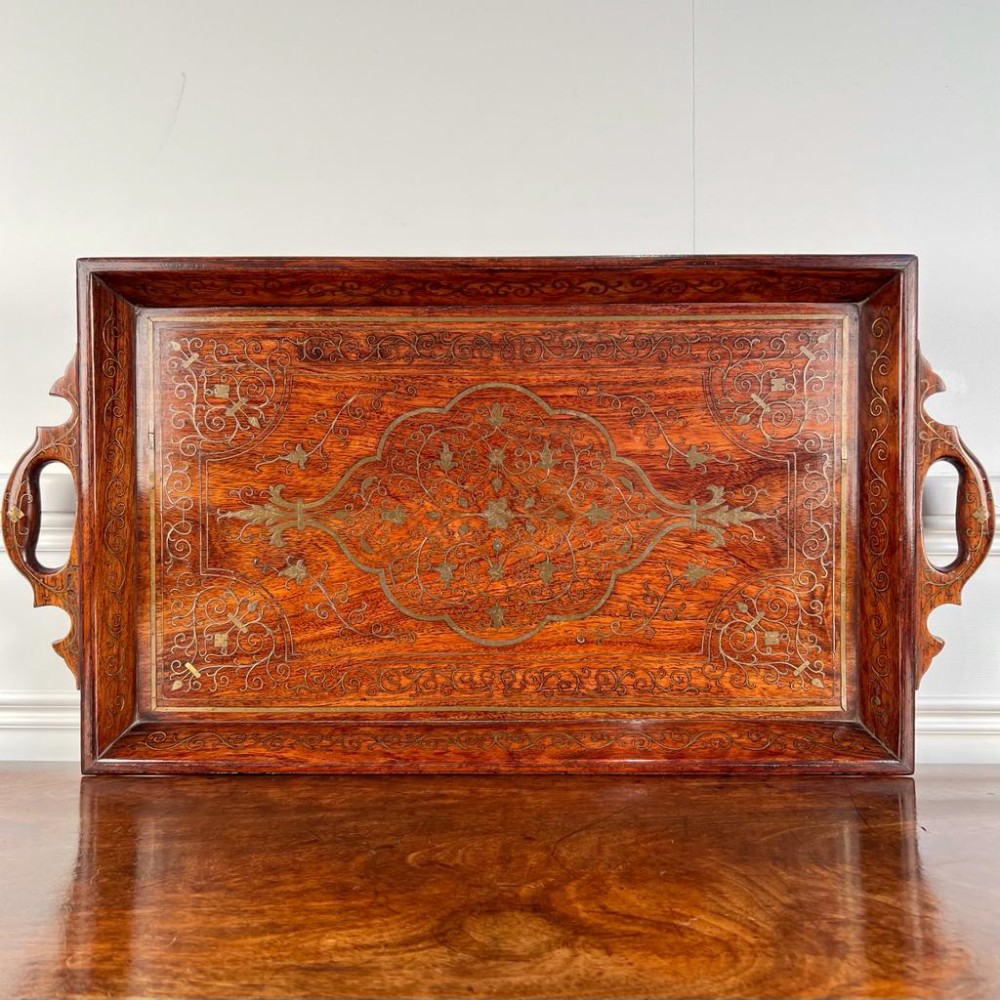 19Th C Hoshiarpur Brass Inlaid Tray