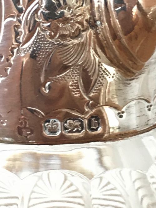 A BEAUTIFUL STERLING SILVER CUT GLASS CLARET SHEFFIELD 1894 - ADDITIONAL PHOTO 7