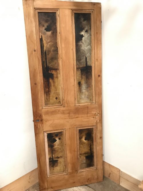 victorian painted panel door in dutch nocturne style - CATEGORY: ANTIQUE MISCELLANEOUS - DATED 19TH CENTURY