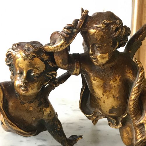 PAIR OF 19TH C GILT BRONZE CHERUBS - ADDITIONAL PHOTO 1