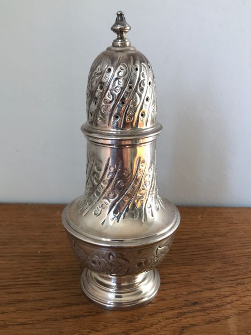 george iii style silver sugar caster with london hallmarks for a c sons ltd 1967 - CATEGORY: ANTIQUE SILVER - DATED 1960