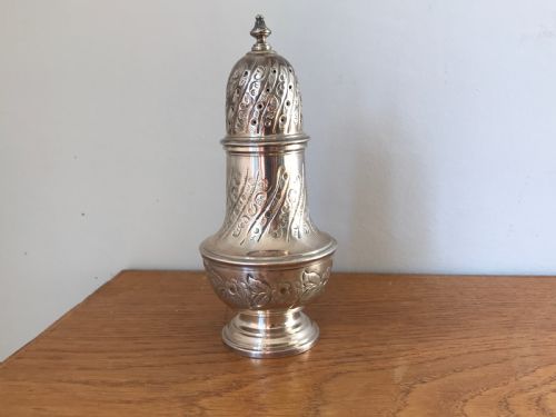 GEORGE III STYLE SILVER SUGAR CASTER WITH LONDON HALLMARKS FOR A C SONS LTD 1967 - ADDITIONAL PHOTO 2