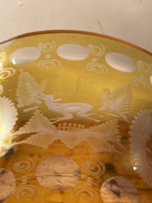 LARGE BOHEMIAN ETCHED AMBER GLASS BOWL C1900 - ADDITIONAL PHOTO 7