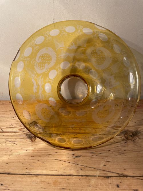 large bohemian etched amber glass bowl c1900 - CATEGORY: ANTIQUE GLASS - DATED 1900