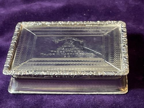 large silver snuff box george unite 1900 military interest queens regiment - CATEGORY: ANTIQUE SILVER - DATED 1900