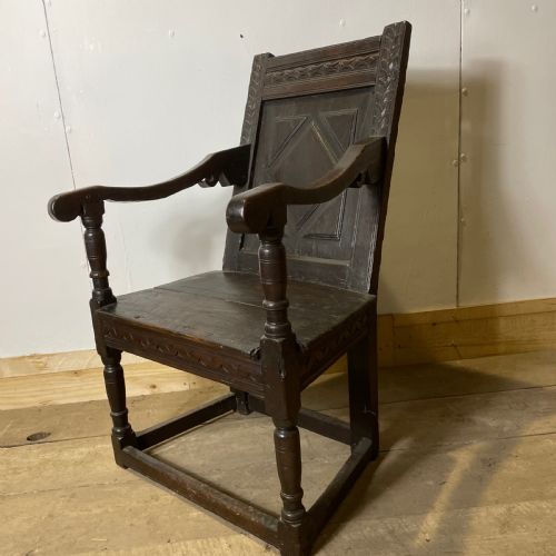 A RARE ORIGINAL 17TH C OAK WAINSCOT CHAIR - ADDITIONAL PHOTO 2