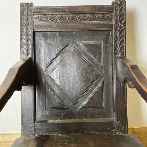 A RARE ORIGINAL 17TH C OAK WAINSCOT CHAIR - ADDITIONAL PHOTO 5