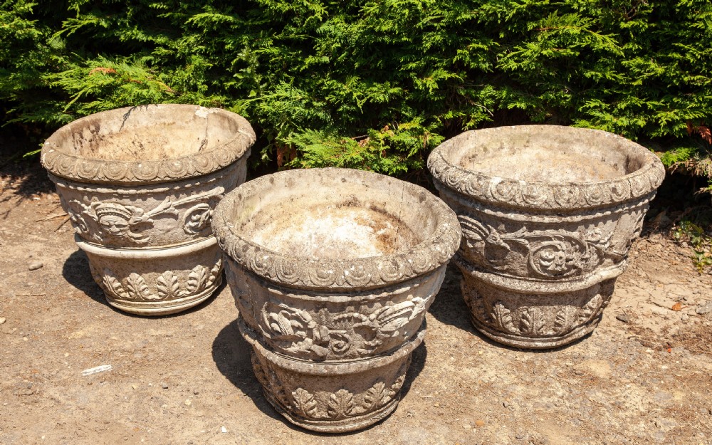 Set of three composite stone planters circa 1920 View VI