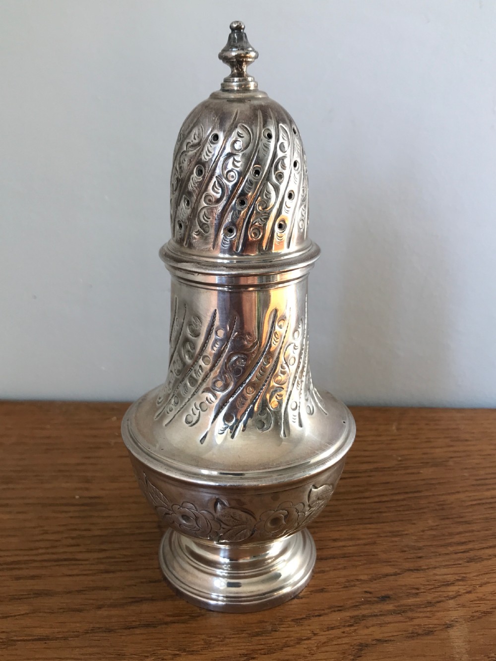 George III style Silver Sugar caster  with London Hallmarks for A .C & sons  Ltd. 1967.